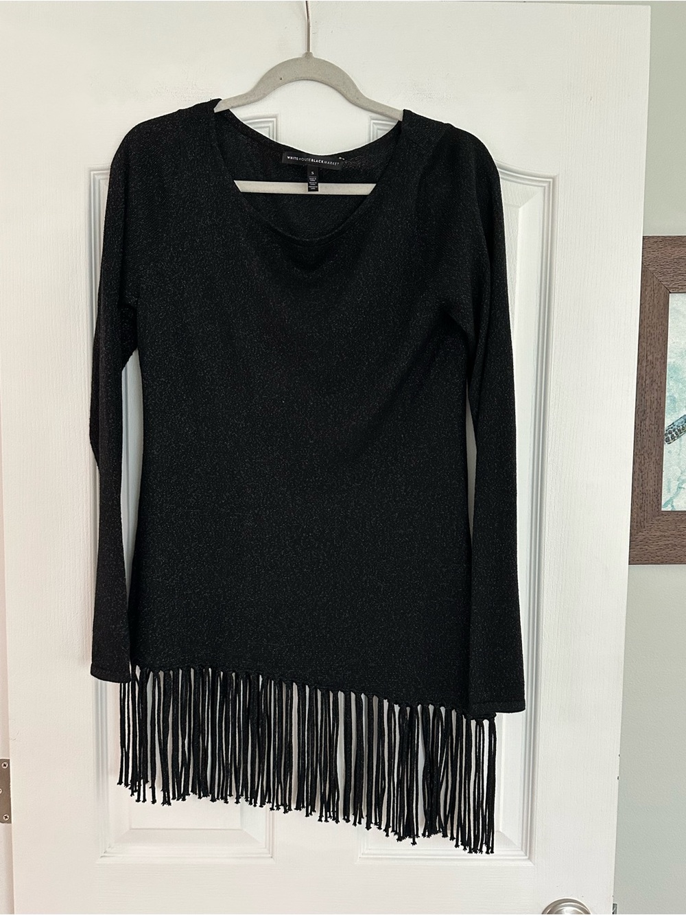 White House Black Market NWOT Black Long-Sleeve Fringe Glitter Tunic!